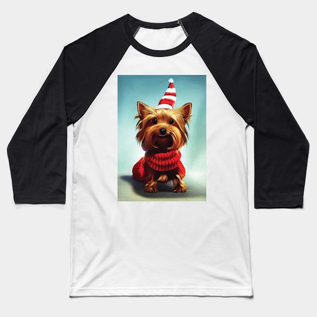 Christmas Yorkshire Terrier in a Festive hat and sweater Baseball T-Shirt by Geminiartstudio